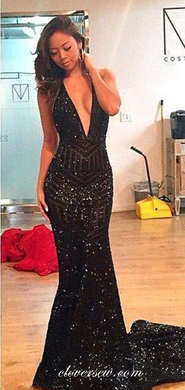 Chic Long Sleeves Black Crystal Sequins Mini Prom Dresses,PD21046 –  luladress